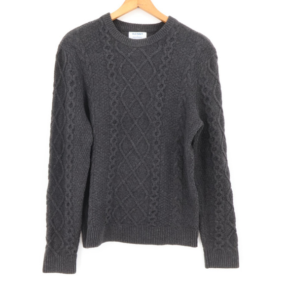 Old Navy Fisherman Cable Knit Sweater Mens Dark Gray Soft Grandpa Crew Size M - Picture 1 of 7